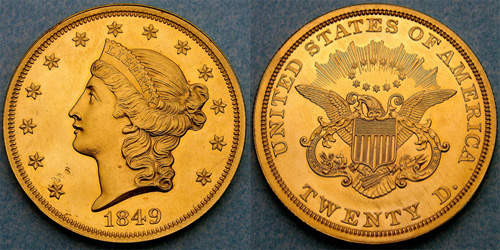 1849 Coronet Head Gold Double Eagle