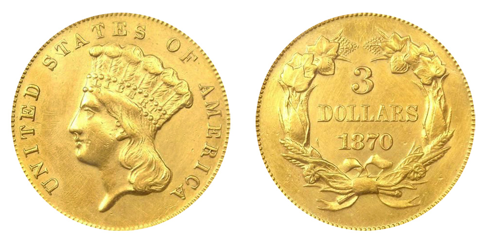 1870-S Indian Princess Head Gold